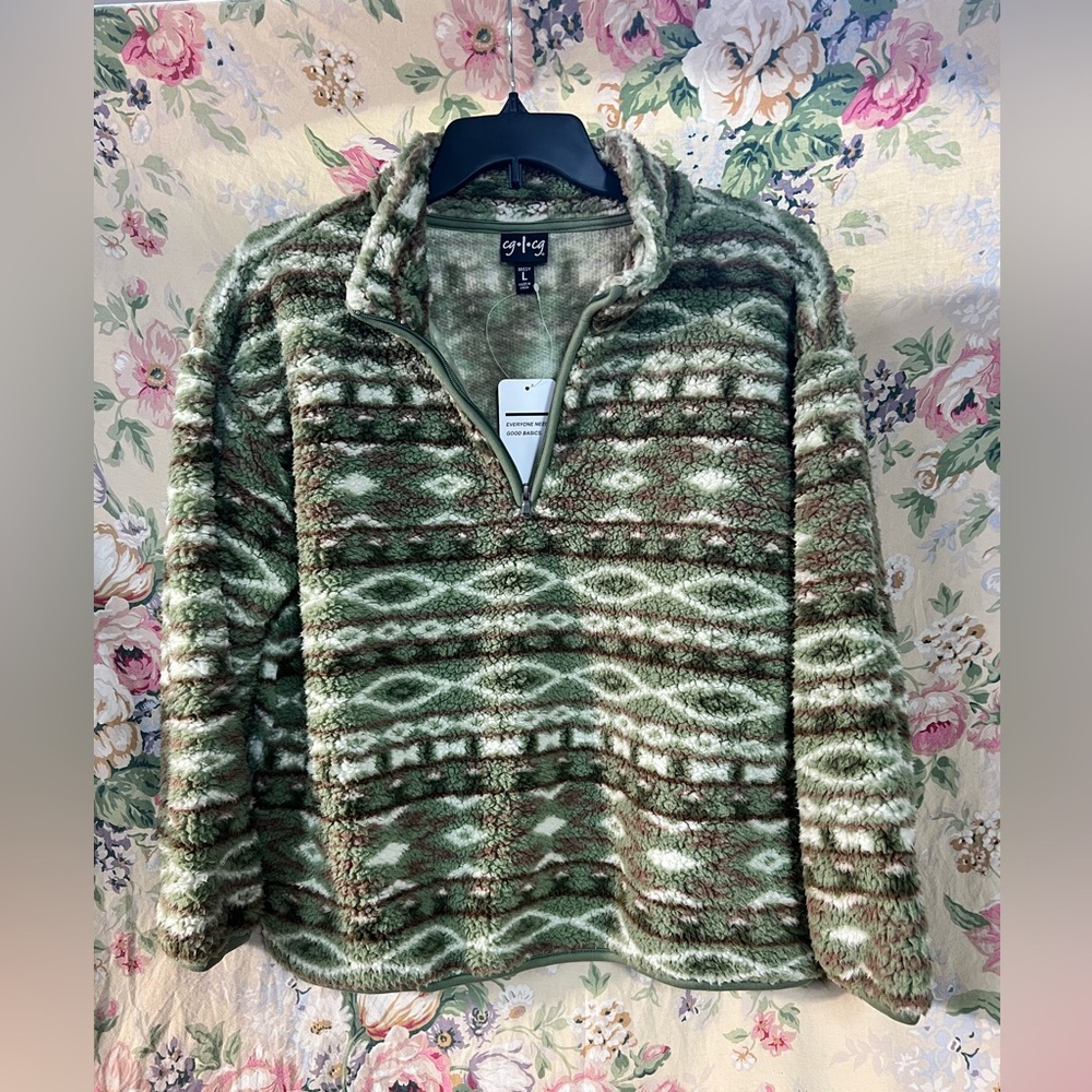 Cozy Green Patterned pullover Jacket - Picture 3 of 12